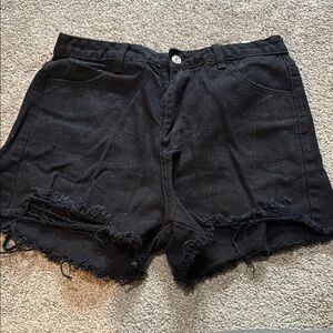 Black Distressed Denim Shorts